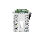 Fancy Green Emerald Cut Diamond Halo Ring in Platinum with Split Shank Band and Prong Setting_17
