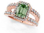 Fancy Green Emerald Cut Diamond Halo Ring in Rose gold with Split Shank Band and Prong Setting_1