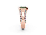 Fancy Green Emerald Cut Diamond Halo Ring in Rose gold with Split Shank Band and Prong Setting_2