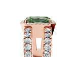 Fancy Green Emerald Cut Diamond Halo Ring in Rose gold with Split Shank Band and Prong Setting_5