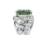 Fancy Green Emerald Cut Diamond Halo Ring in Silver with Marquise and Pavé Band in Prong Setting_17