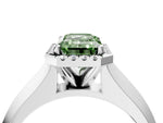 Fancy Green Emerald Cut Diamond Halo Ring in White gold with Cathedral Band and Prong Setting_4
