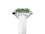 Fancy Green Emerald Cut Diamond Halo Ring in White gold with Cathedral Band and Prong Setting_5