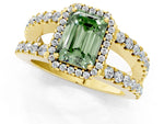 Fancy Green Emerald Cut Diamond Halo Ring in Yellow gold with Split Shank Band and Prong Setting_1