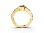 Fancy Green Emerald Cut Diamond Halo Ring in Yellow gold with Split Shank Band and Prong Setting_3
