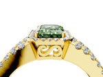 Fancy Green Emerald Cut Diamond Halo Ring in Yellow gold with Split Shank Band and Prong Setting_4