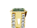 Fancy Green Emerald Cut Diamond Halo Ring in Yellow gold with Split Shank Band and Prong Setting_5