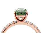 Fancy Green Emerald Cut Diamond Pavé Solitaire Ring in Rose gold with Round Pavé Band and Prong Setting_4