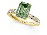 Fancy Green Emerald Cut Diamond Pavé Solitaire Ring in Yellow gold with Round Pavé Band and Prong Setting_1