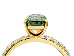 Fancy Green Emerald Cut Diamond Pavé Solitaire Ring in Yellow gold with Round Pavé Band and Prong Setting_4