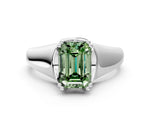 Fancy Green Emerald Cut Diamond Solitaire Ring in Platinum with Smooth Wide Band and Prong Setting_12