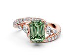 Fancy Green Emerald Cut Diamond Solitaire Ring in Rose gold with Pavé Twist Band and Prong Setting