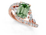 Fancy Green Emerald Cut Diamond Solitaire Ring in Rose gold with Pavé Twist Band and Prong Setting_1