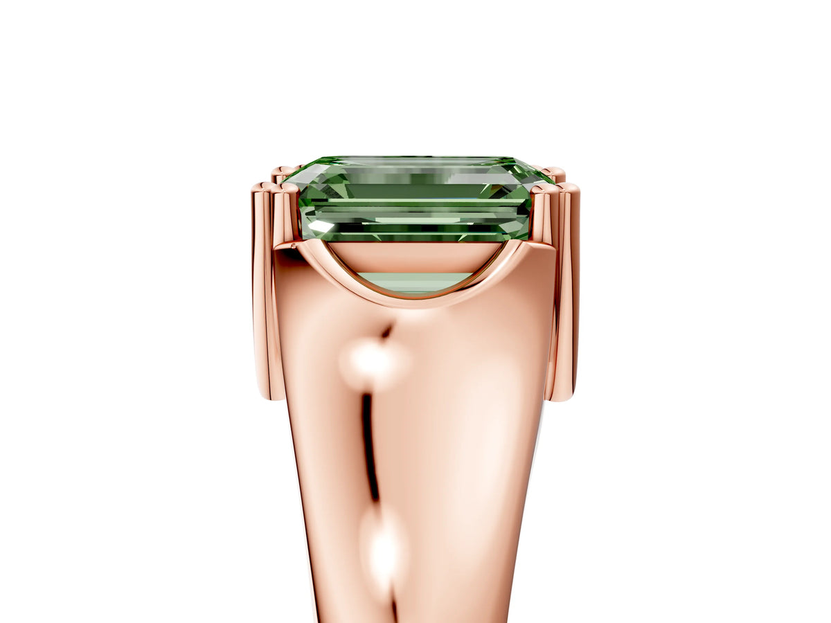 Fancy Green Emerald Cut Diamond Solitaire Ring in Rose gold with Smooth Wide Band and Prong Setting_5