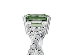 Fancy Green Emerald Cut Diamond Solitaire Ring in Silver with Interwoven Pavé Band and Prong Setting_11
