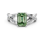 Fancy Green Emerald Cut Diamond Solitaire Ring in Silver with Interwoven Pavé Band and Prong Setting_6