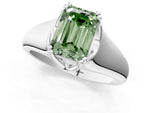 Fancy Green Emerald Cut Diamond Solitaire Ring in Silver with Smooth Wide Band and Prong Setting_13