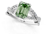 Fancy Green Emerald Cut Diamond Solitaire Ring in White gold with Interwoven Pavé Band and Prong Setting_1