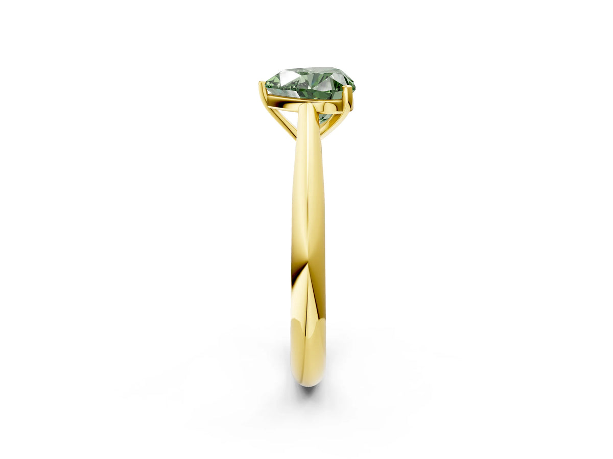 Fancy Green Heart Cut Diamond Cathedral Solitaire Engagement Ring in Yellow gold with Prong Setting_2