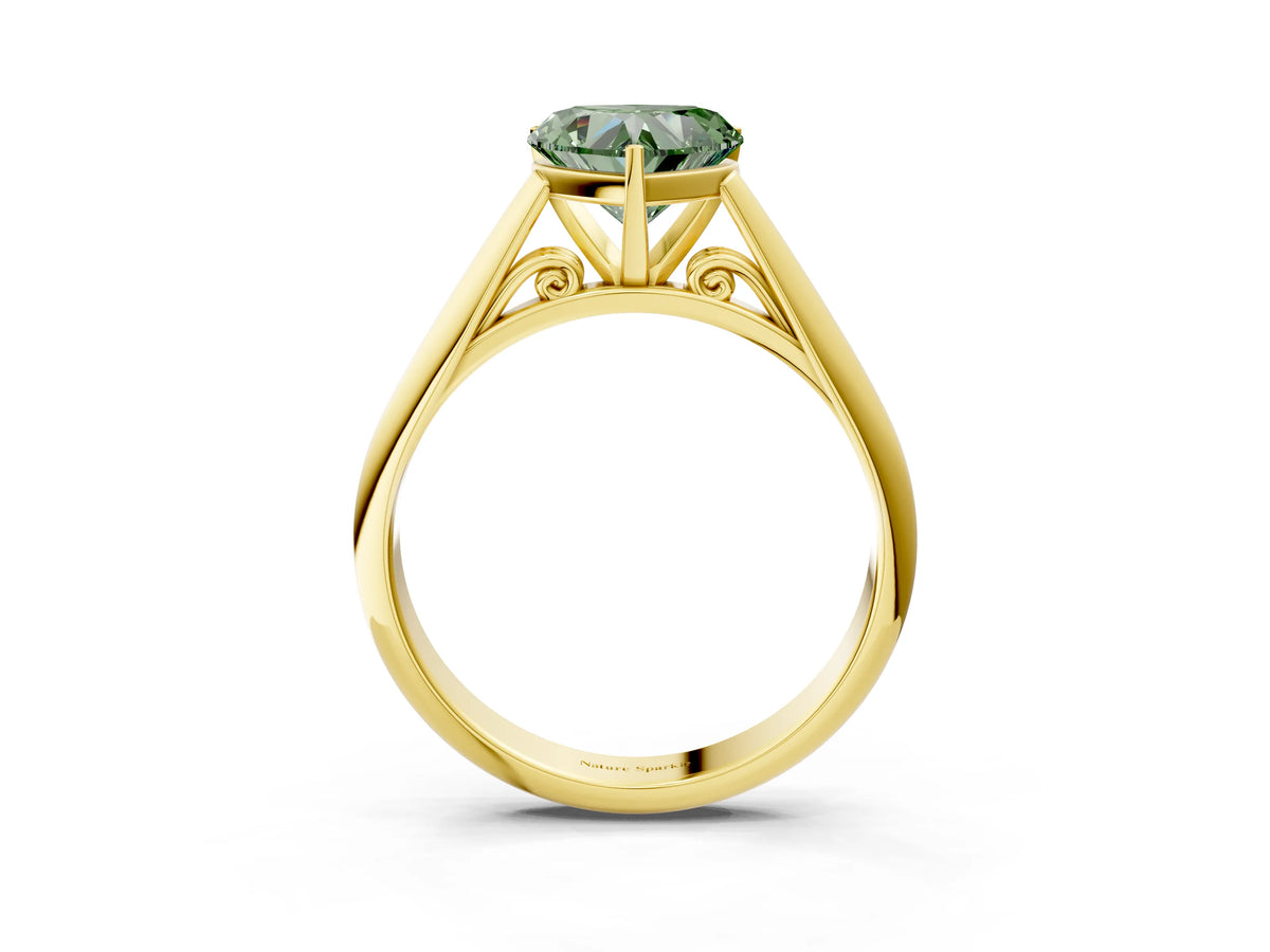 Fancy Green Heart Cut Diamond Cathedral Solitaire Engagement Ring in Yellow gold with Prong Setting_3