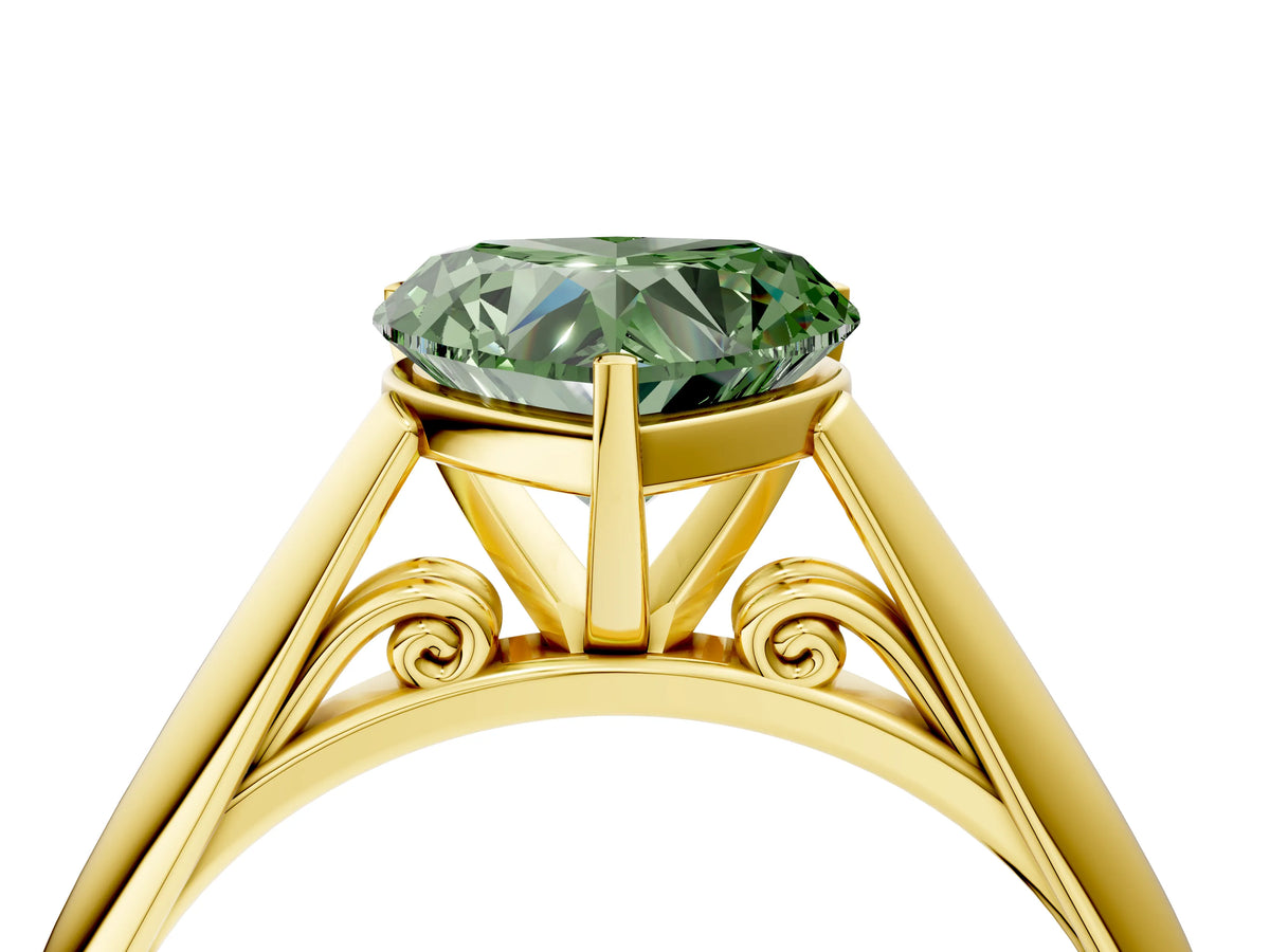 Fancy Green Heart Cut Diamond Cathedral Solitaire Engagement Ring in Yellow gold with Prong Setting_4