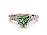Fancy Green Heart Cut Diamond Pavé Solitaire Ring in Rose gold with Round Pavé Band and Prong Setting