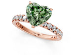 Fancy Green Heart Cut Diamond Pavé Solitaire Ring in Rose gold with Round Pavé Band and Prong Setting_1