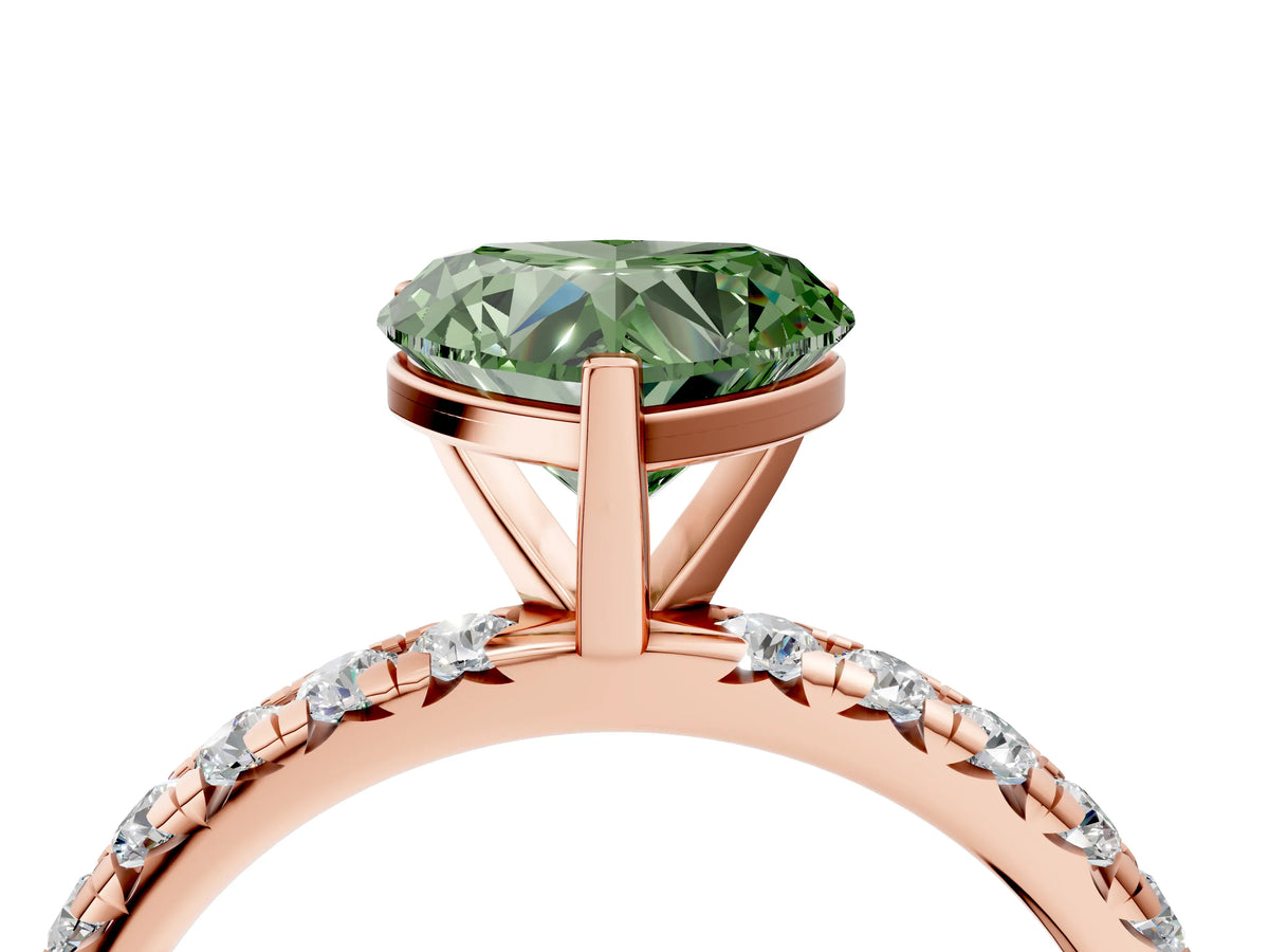 Fancy Green Heart Cut Diamond Pavé Solitaire Ring in Rose gold with Round Pavé Band and Prong Setting_4