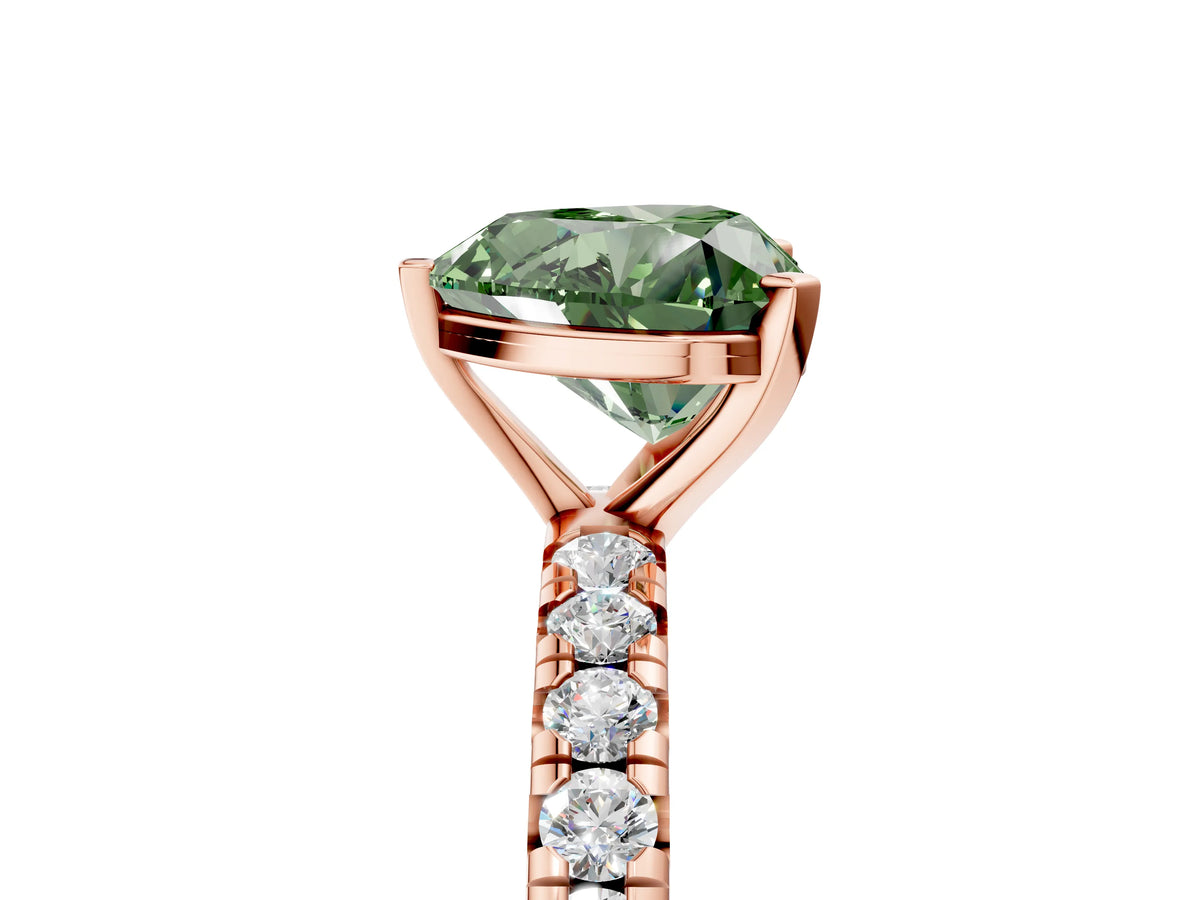 Fancy Green Heart Cut Diamond Pavé Solitaire Ring in Rose gold with Round Pavé Band and Prong Setting_5
