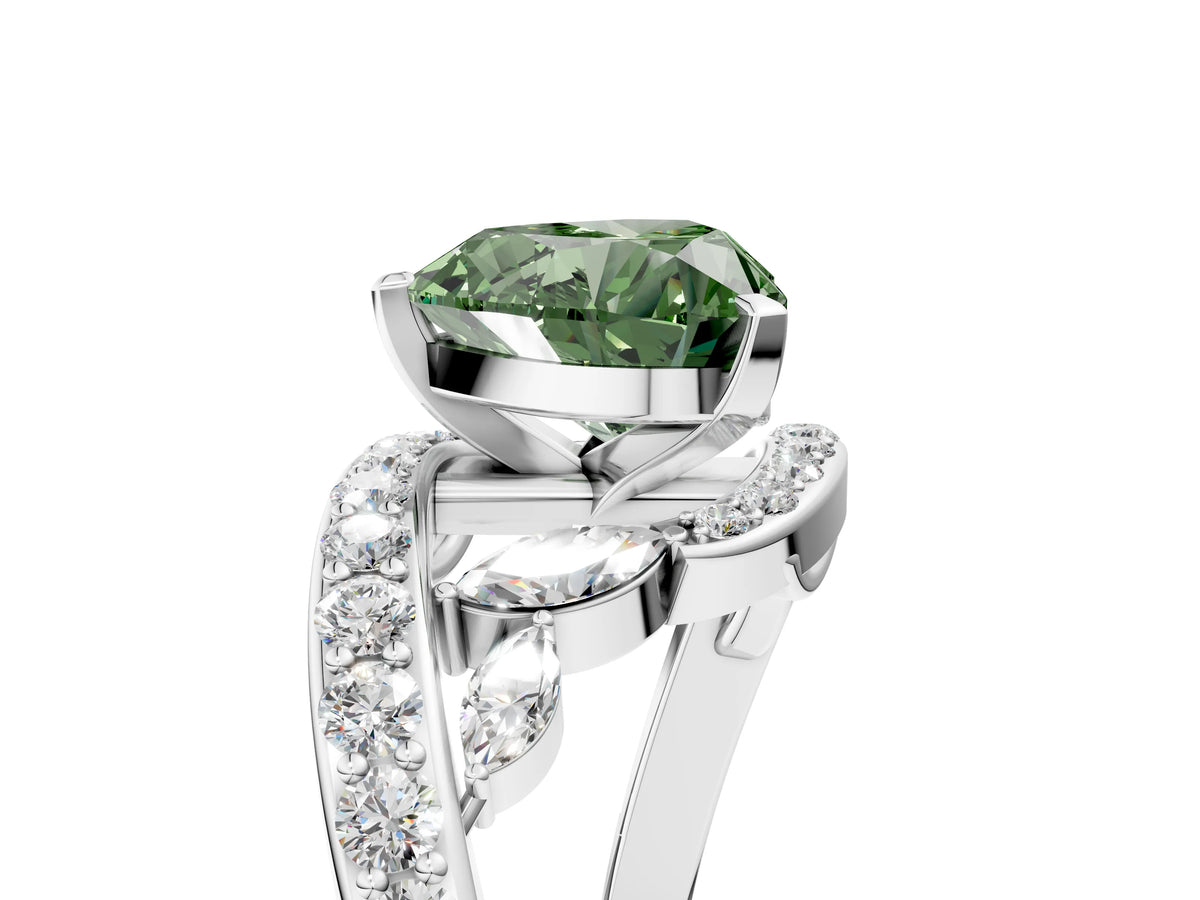 Fancy Green Heart Cut Diamond Solitaire Ring in Platinum with Pavé Twist Band and Prong Setting_11