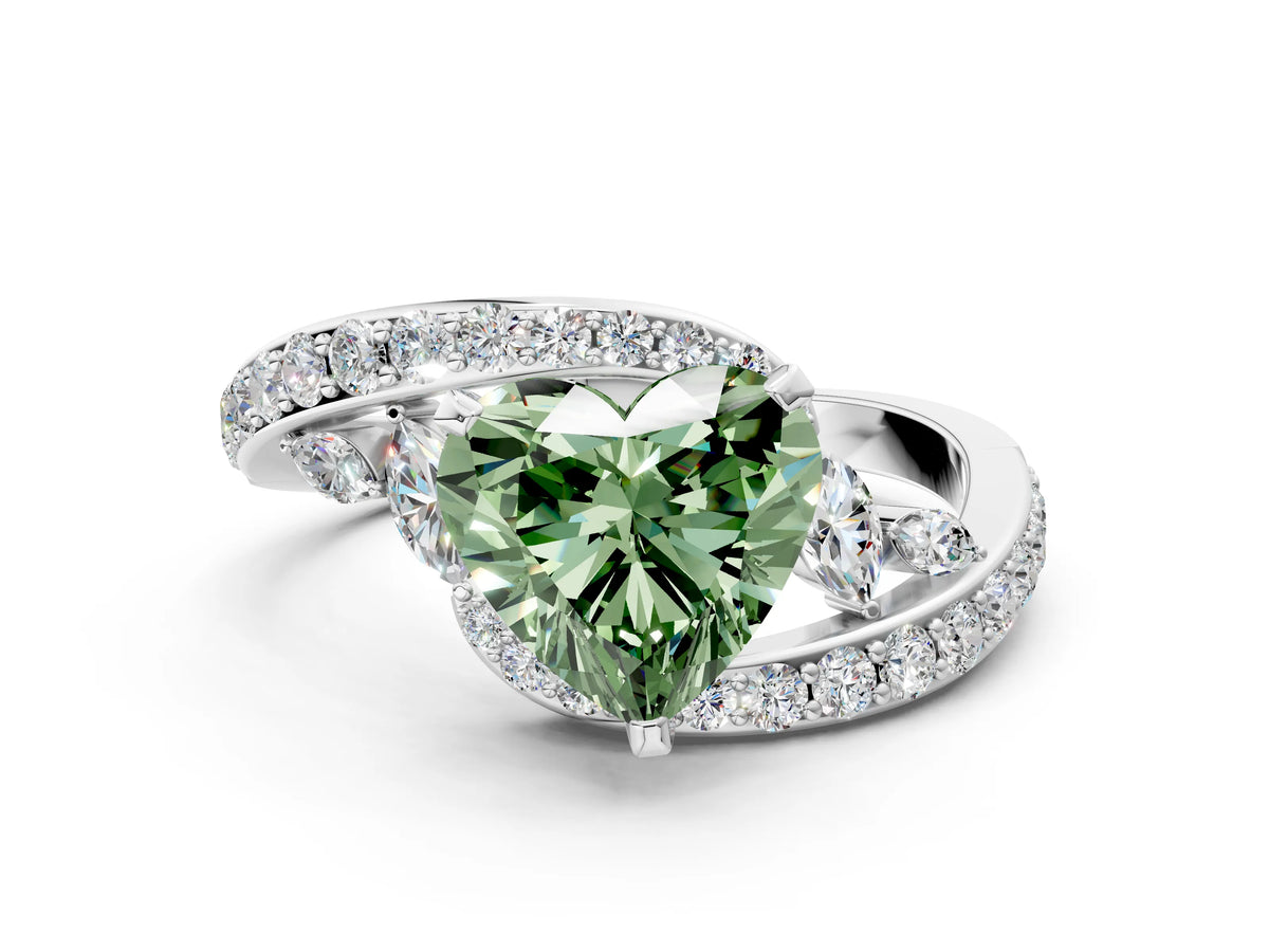 Fancy Green Heart Cut Diamond Solitaire Ring in Platinum with Pavé Twist Band and Prong Setting_6