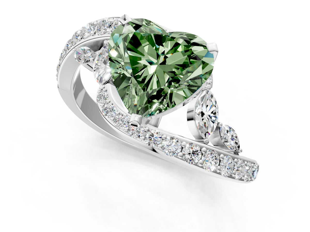 Fancy Green Heart Cut Diamond Solitaire Ring in Platinum with Pavé Twist Band and Prong Setting_7