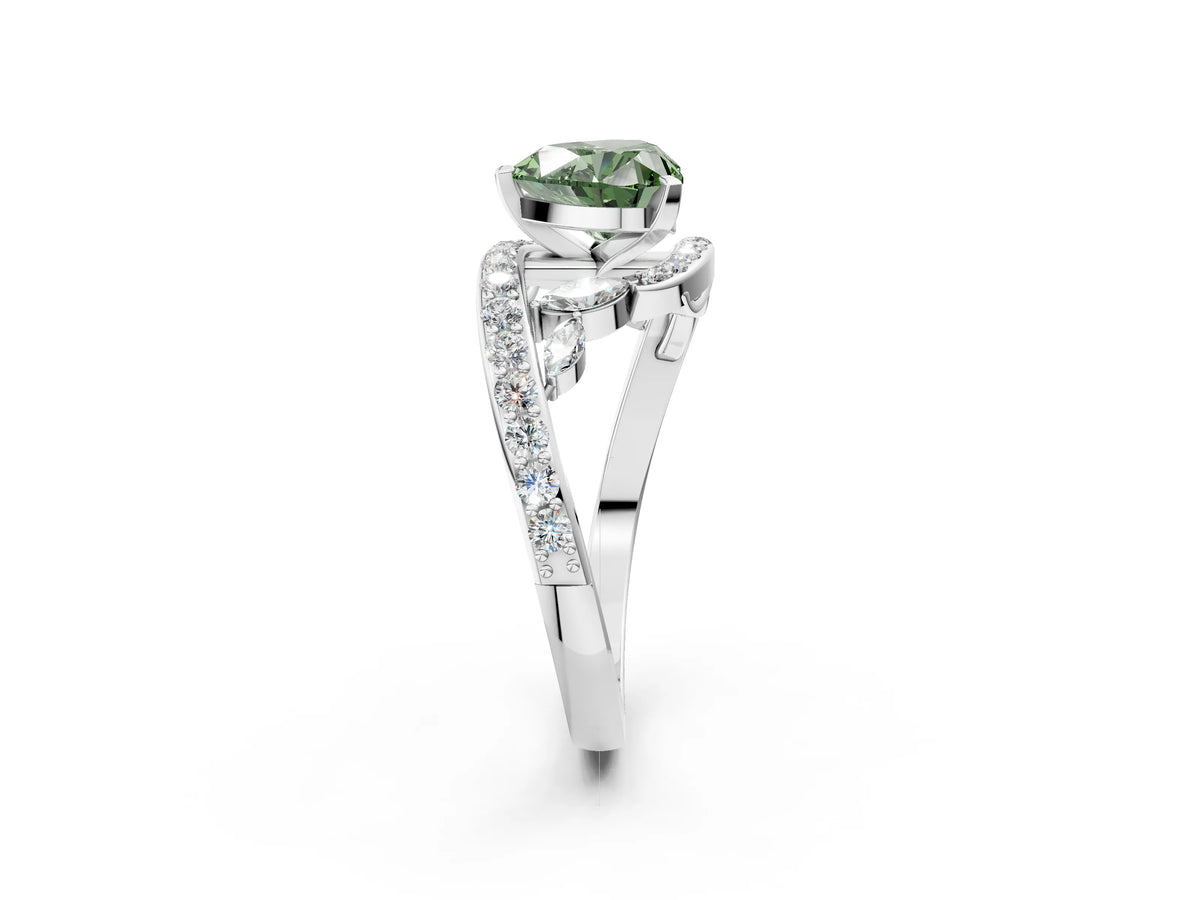 Fancy Green Heart Cut Diamond Solitaire Ring in Platinum with Pavé Twist Band and Prong Setting_8