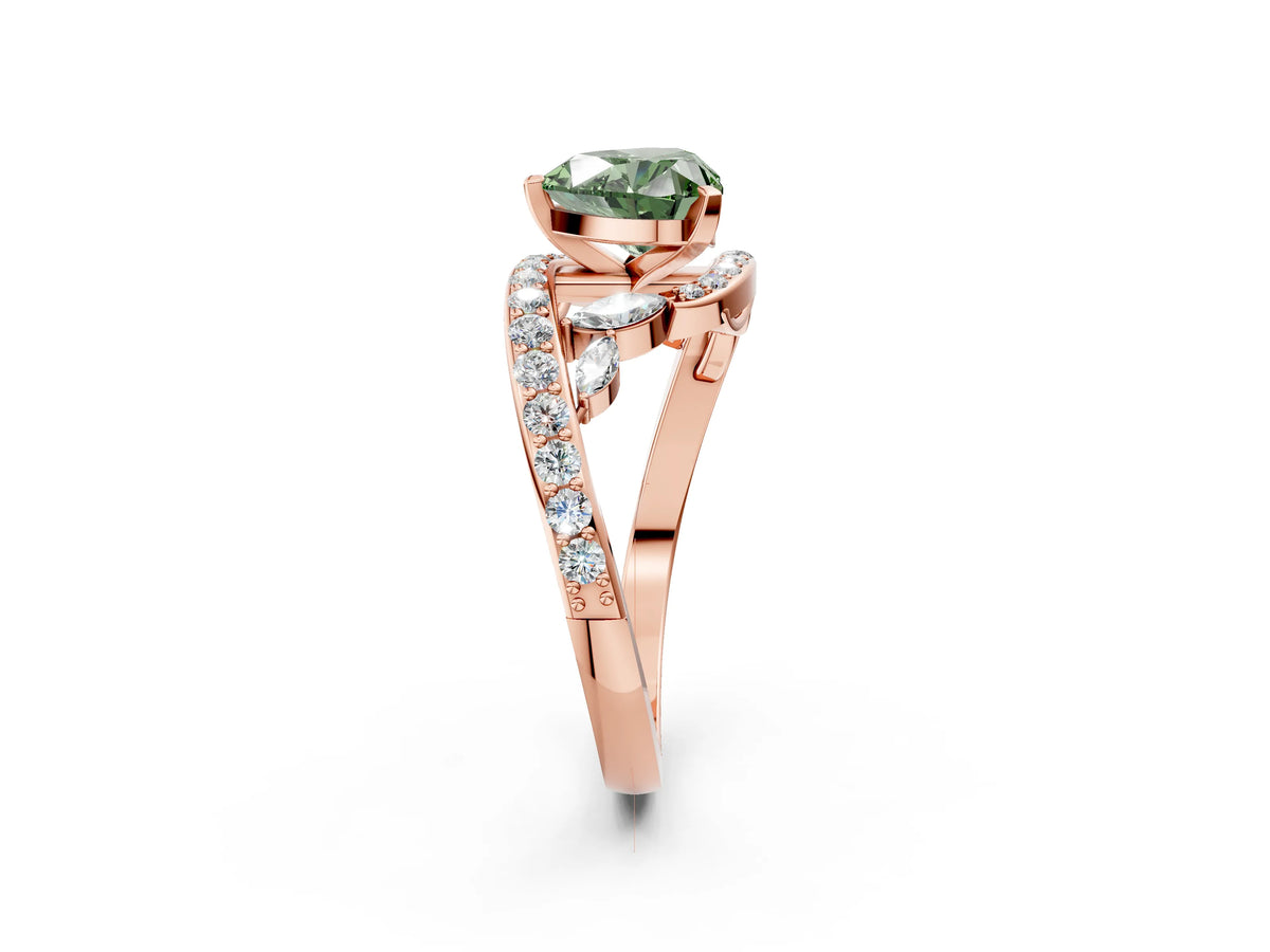 Fancy Green Heart Cut Diamond Solitaire Ring in Rose gold with Pavé Twist Band and Prong Setting_2