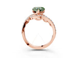 Fancy Green Heart Cut Diamond Solitaire Ring in Rose gold with Pavé Twist Band and Prong Setting_3