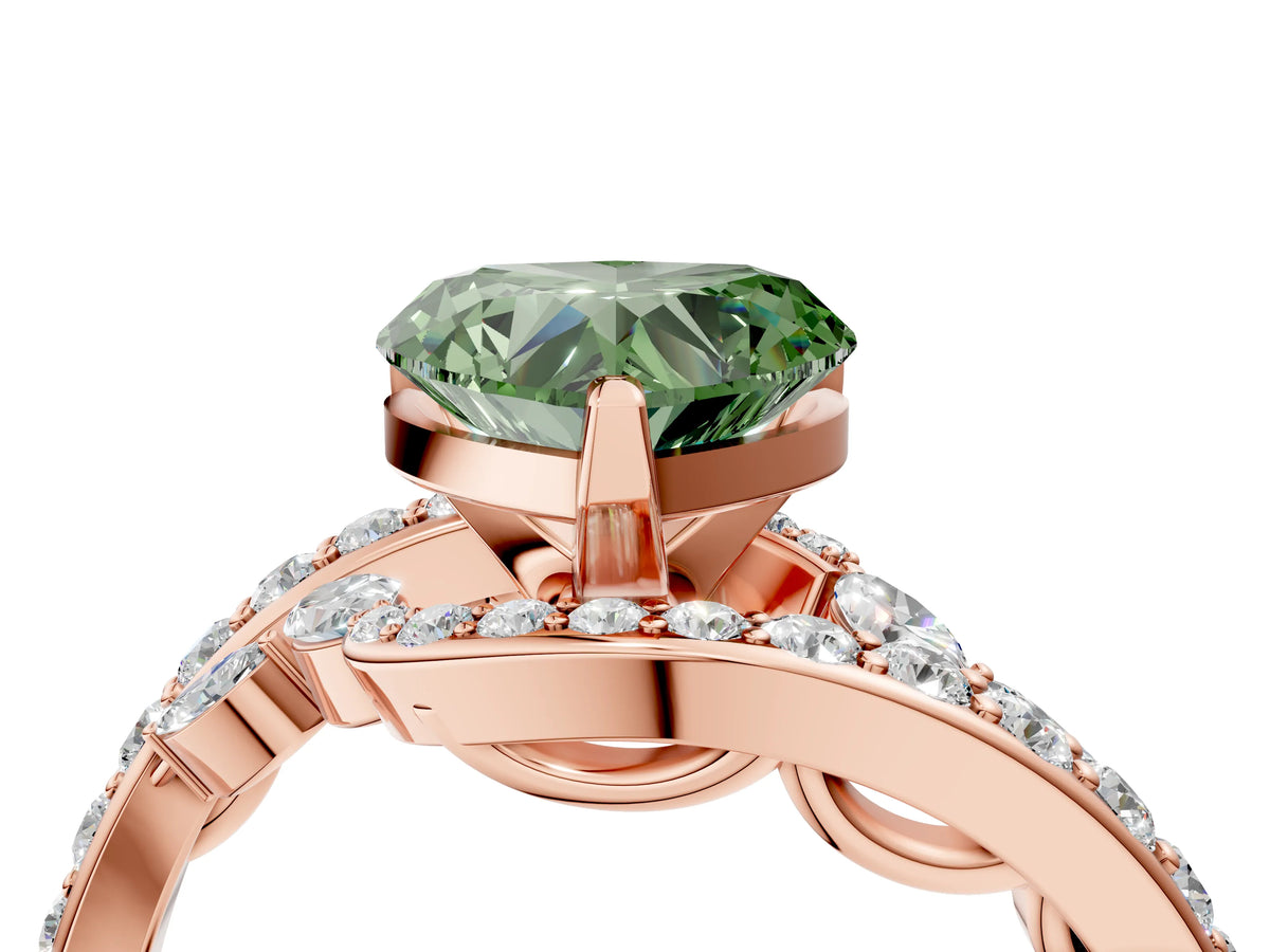 Fancy Green Heart Cut Diamond Solitaire Ring in Rose gold with Pavé Twist Band and Prong Setting_4