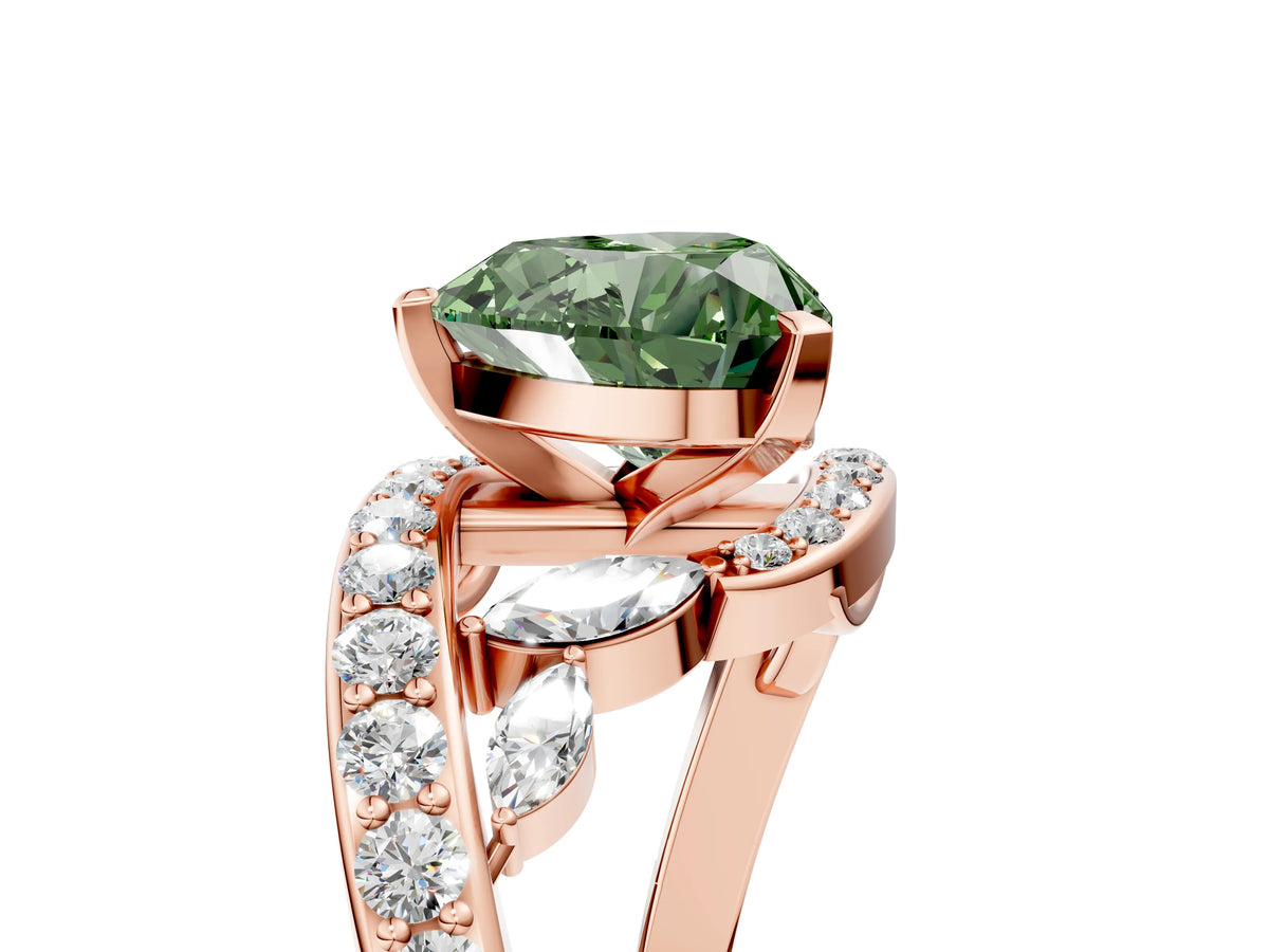 Fancy Green Heart Cut Diamond Solitaire Ring in Rose gold with Pavé Twist Band and Prong Setting_5