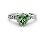 Fancy Green Heart Cut Diamond Solitaire Ring in Silver with Crossover Gallery and Round Pavé Band