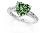 Fancy Green Heart Cut Diamond Solitaire Ring in Silver with Crossover Gallery and Round Pavé Band_1