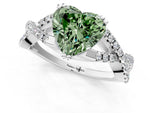 Fancy Green Heart Cut Diamond Solitaire Ring in Silver with Interwoven Pavé Band and Prong Setting_7