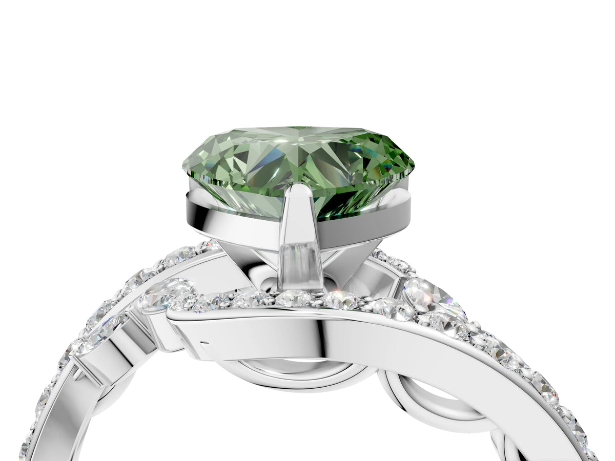 Fancy Green Heart Cut Diamond Solitaire Ring in White gold with Pavé Twist Band and Prong Setting_4