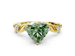 Fancy Green Heart Cut Diamond Solitaire Ring in Yellow gold with Twisted Ribbon Band and Round Accents
