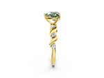 Fancy Green Heart Cut Diamond Solitaire Ring in Yellow gold with Twisted Ribbon Band and Round Accents_2