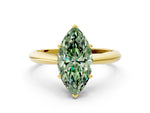 Fancy Green Marquise Cut Diamond Cathedral Solitaire Engagement Ring in Yellow gold with Prong Setting