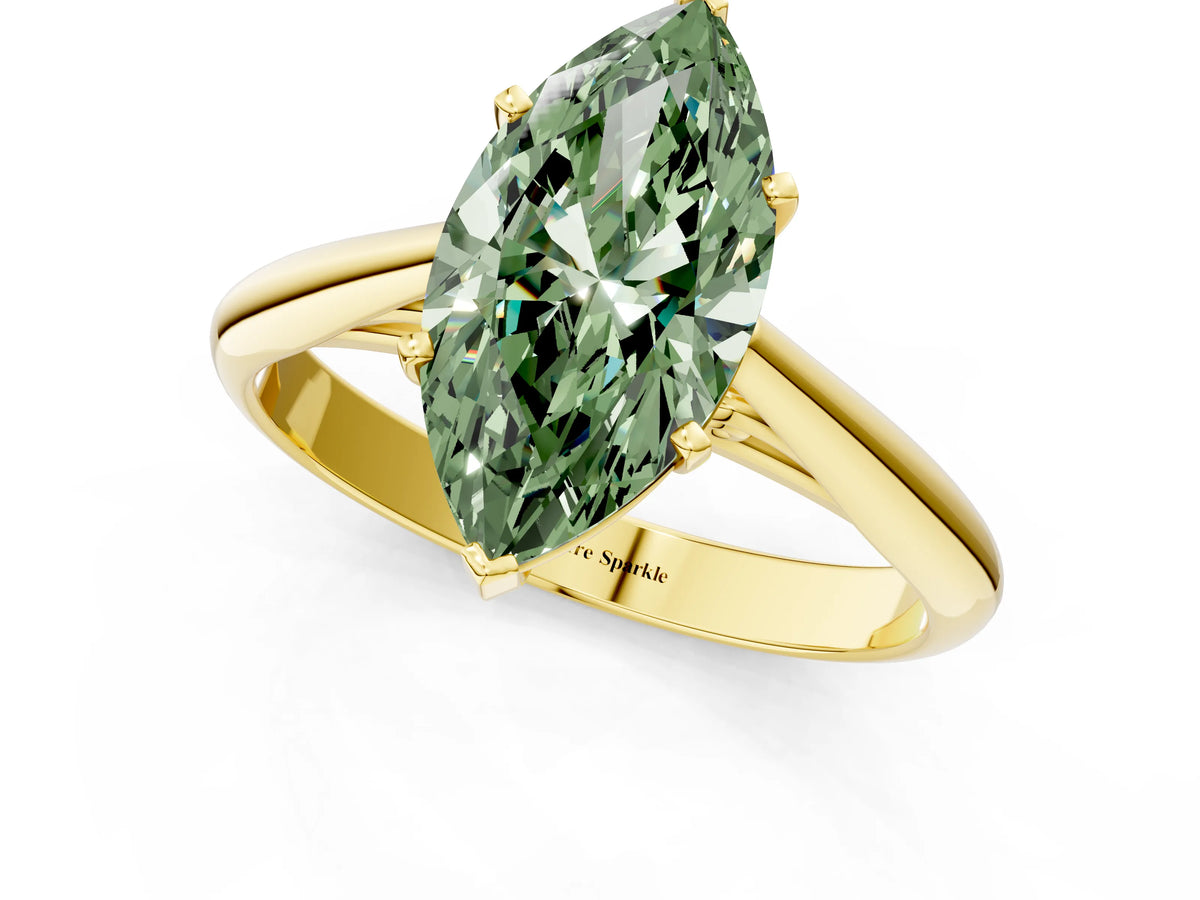Fancy Green Marquise Cut Diamond Cathedral Solitaire Engagement Ring in Yellow gold with Prong Setting_1