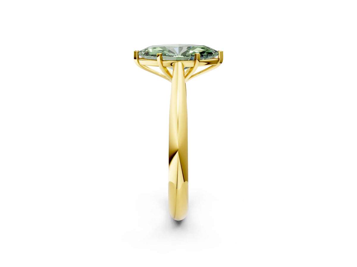 Fancy Green Marquise Cut Diamond Cathedral Solitaire Engagement Ring in Yellow gold with Prong Setting_2