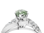 Fancy Green Marquise Cut Diamond Halo Ring in Platinum with Marquise and Pavé Band in Prong Setting_10