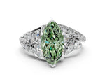 Fancy Green Marquise Cut Diamond Halo Ring in Platinum with Marquise and Pavé Band in Prong Setting_6