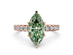 Fancy Green Marquise Cut Diamond Pavé Solitaire Ring in Rose gold with Round Pavé Band and Prong Setting