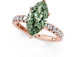 Fancy Green Marquise Cut Diamond Pavé Solitaire Ring in Rose gold with Round Pavé Band and Prong Setting_1